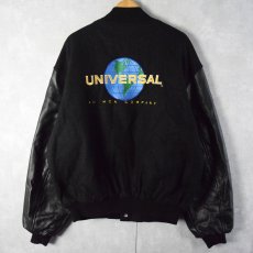 画像1: 〜90's UNIVERSAL AN MCA COMPANY USA製 ロゴ刺繍 レザー×メルトンスタジャン XL (1)
