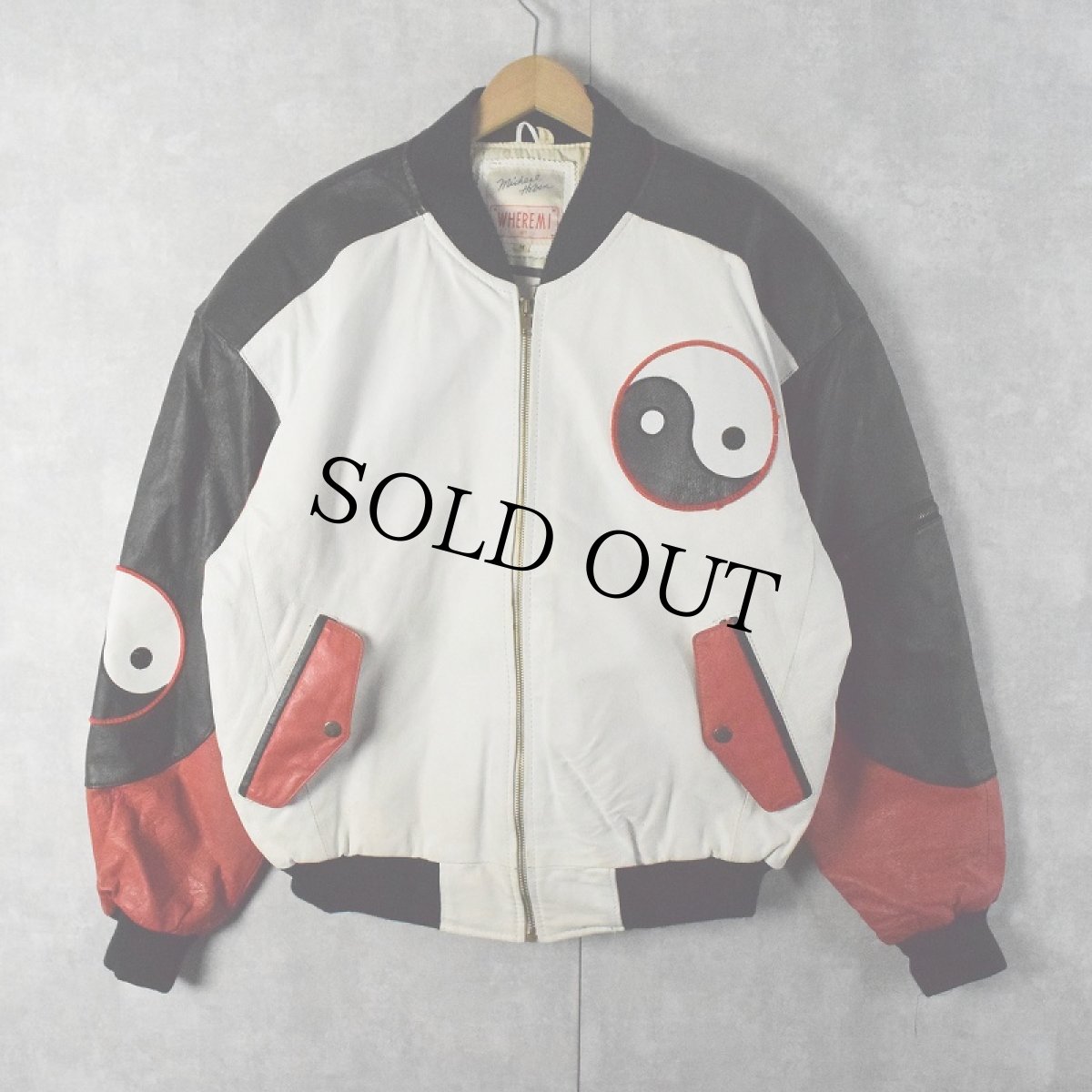 画像2: 90's MICHEAL HOBAN KOREA製 "敗戦" 陰陽デザイン レザースタジャン M (2)