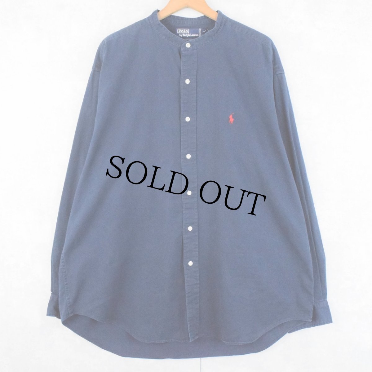 画像1: POLO Ralph Lauren "POSTBOY" ロゴ刺繍 バンドカラー コットンシャツ XL (1)