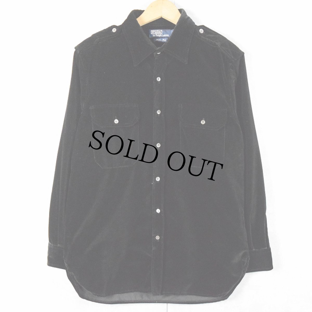 画像1: POLO Ralph Lauren ITALY製 ブラックベルベットシャツ L (1)