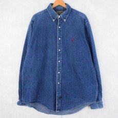 画像1: 80〜90's POLO COUNTRY Ralph Lauren ロゴ刺繍 デニムボタンダウンシャツ XL (1)
