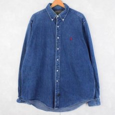 画像1: 80〜90's POLO COUNTRY Ralph Lauren ロゴ刺繍 デニムボタンダウンシャツ XL (1)