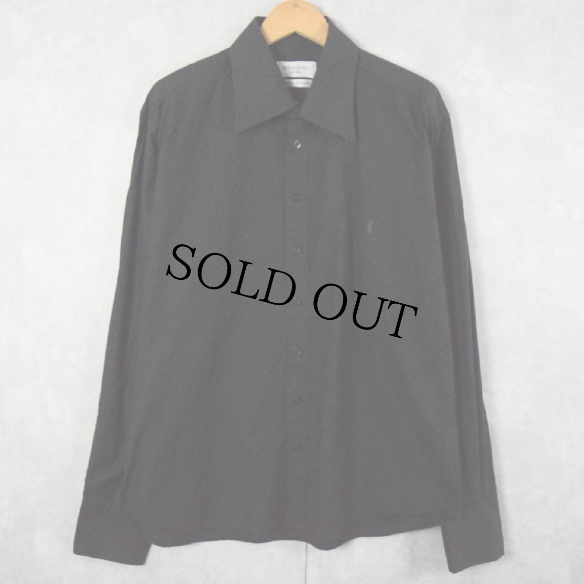 画像1: 90's YVES SAINT LAURENT pour homme 総柄 ロゴ刺繍 コットンドレスシャツ BLACK XL (1)