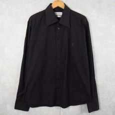 画像1: 90's YVES SAINT LAURENT pour homme 総柄 ロゴ刺繍 コットンドレスシャツ BLACK XL (1)