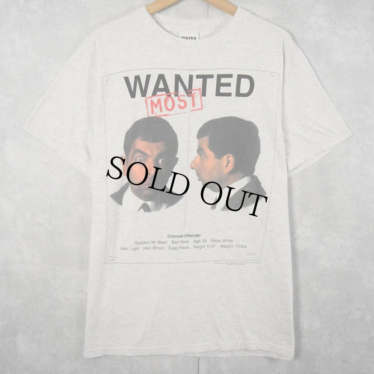 画像1: 90's Mr.Bean "MOST WANTED" Mugshot コメディアンプリントTシャツ L (1)