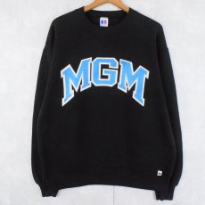 画像1: 90's RUSSEL ATHELETIC USA製 "MGM" 前V プリントスウェット BLACK L (1)