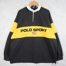 画像1: 90's POLO SPORT Ralph Lauren 星条旗刺繍 切り替えデザイン ラガーシャツ BLACK XL (1)