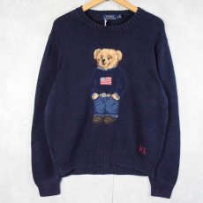 画像1: POLO Ralph Lauren "RL" ポロベア コットン×リネン ニットセーター NAVY L (1)