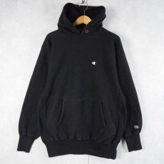 画像1: 90's Champion REVERSE WEAVE USA製 目付きフーディー BLACK XL (1)