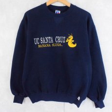 画像1: 90's UC SANTA CRUZ USA製 "BANANA SLUGS" キャラクター刺繍スウェット NAVY M (1)