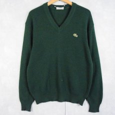 画像1: 70〜80's CHEMISE LACOSTE FRANCE製 Vネック ウール×アクリルニットセーター SIZE4 (1)