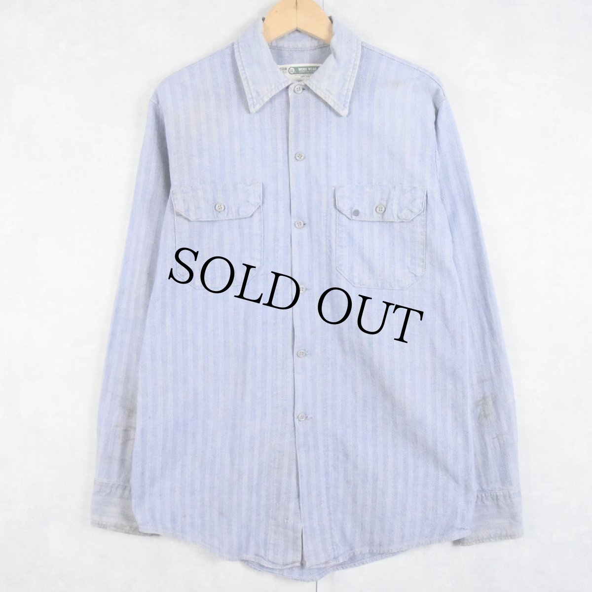 画像1: 【SALE】 70's WORK WEAR CORPORATION USA製 ヘリンボーン織り ワークシャツ SIZE15-15 1/2 (1)