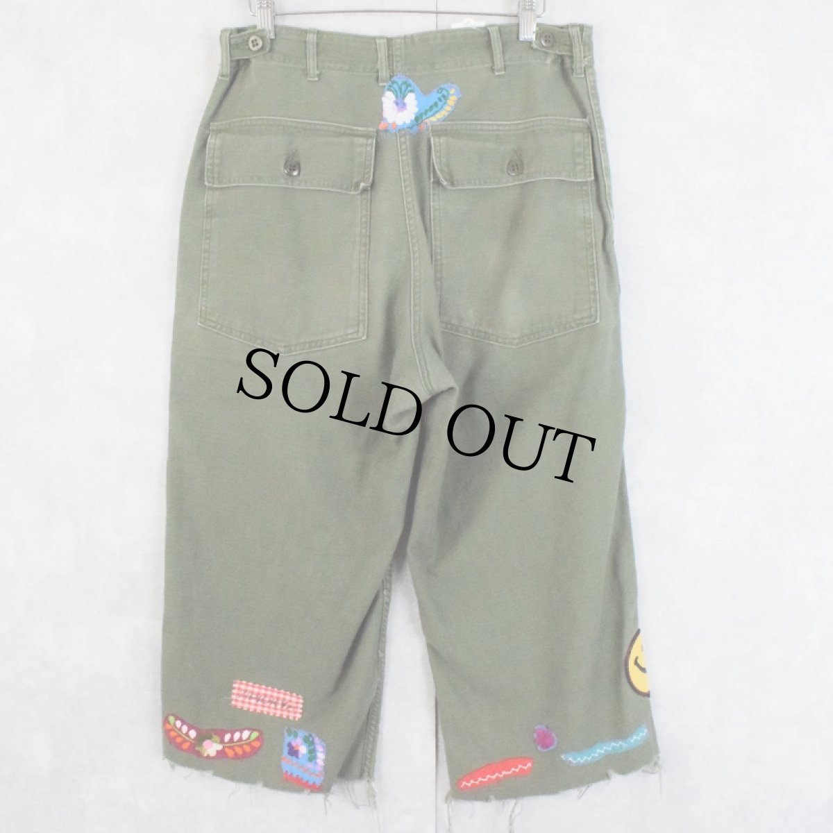 画像2: 60's U.S.ARMY ワッペン付き カットオフデザインベイカーパンツ W31-32 (2)