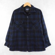 画像1: 50's PENDLETON チェック柄 オープンカラーウールシャツ L (1)