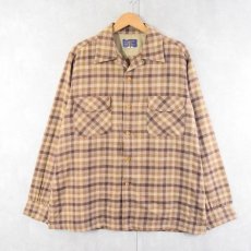 画像1: 50's PENDLETON チェック柄 オープンカラーウールシャツ L (1)