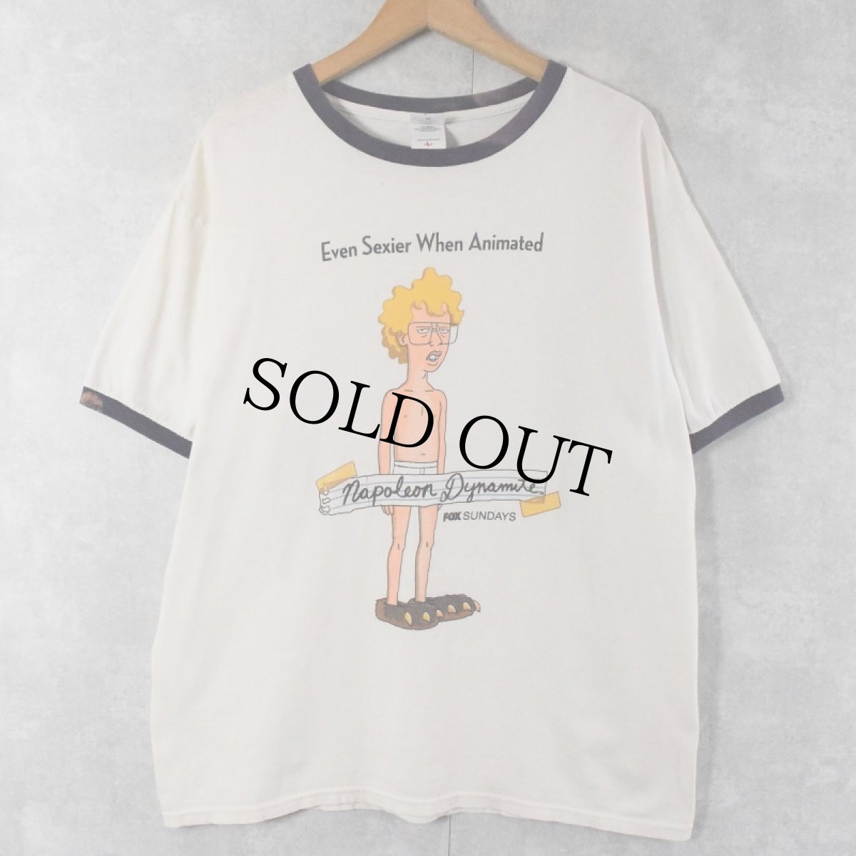 画像1: 2000's Napoleon Dynamite "Even Sexier When Animated" コメディアニメプリントリンガーTシャツ L (1)