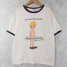 画像1: 2000's Napoleon Dynamite "Even Sexier When Animated" コメディアニメプリントリンガーTシャツ L (1)