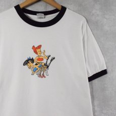 画像1: 2000's キャラクターパロディプリントリンガーTシャツ M (1)