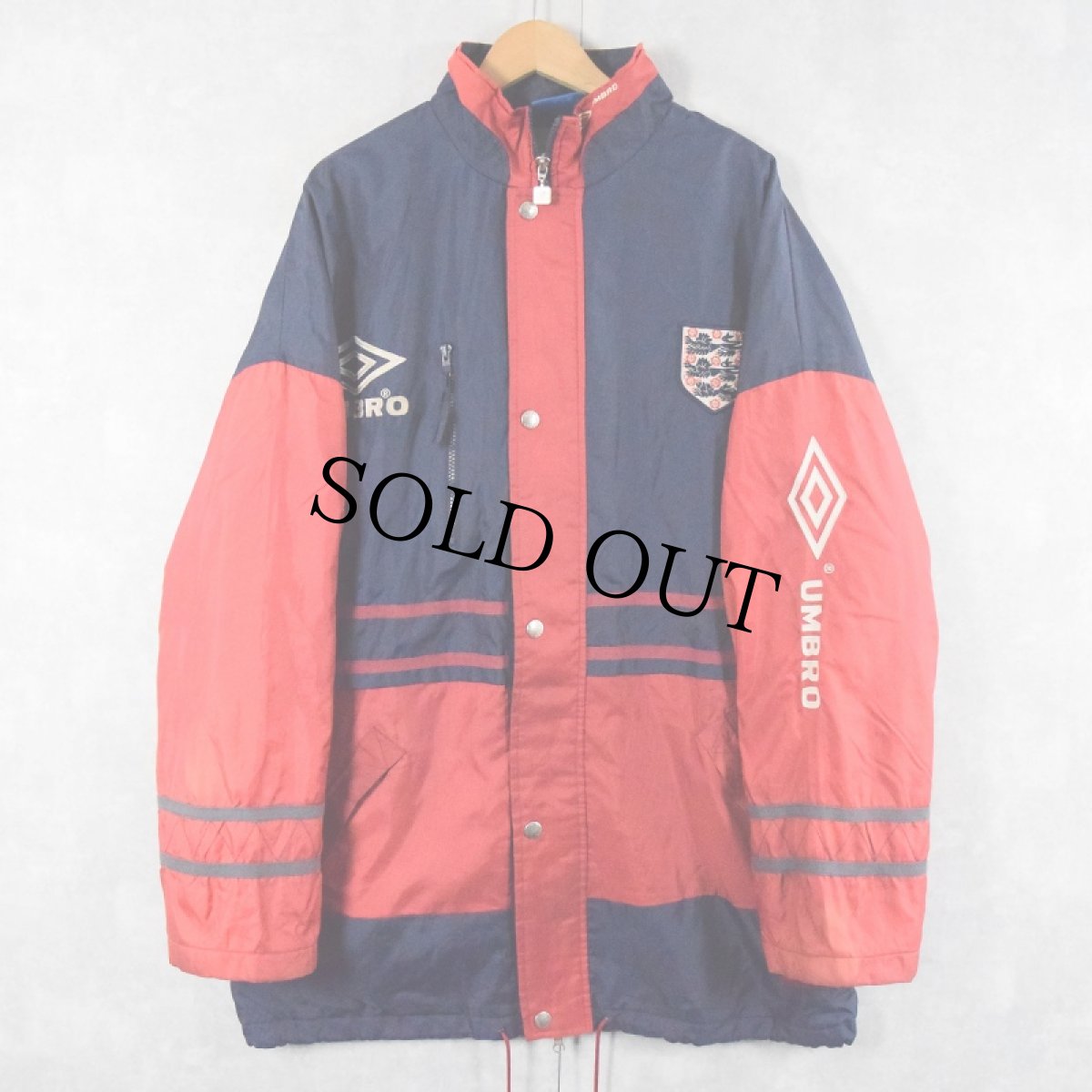 画像1: 90's UMBRO イングランド代表エンブレム刺繍 ナイロンベンチコート NAVY L (1)