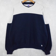 画像1: 90's〜 RUSSELL ATHLETIC USA製 切り替えデザインスウェット NAVY XL (1)