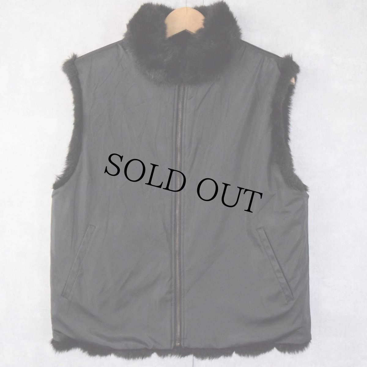 画像2: COACO リバーシブル フェイクファーベスト BLACK L (2)