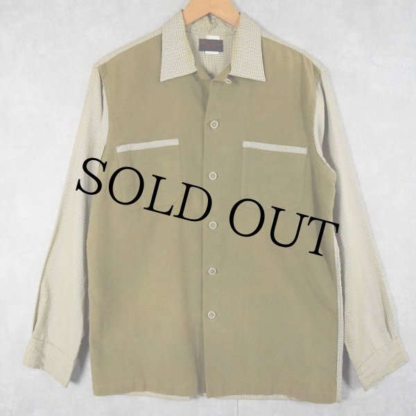 開襟シャツ ループカラー 長袖 60s 70s 60年代 70年代 カーキ