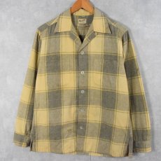 画像1: 50〜60's Excello USA製 チェック柄 ウールオープンカラーシャツ M (1)