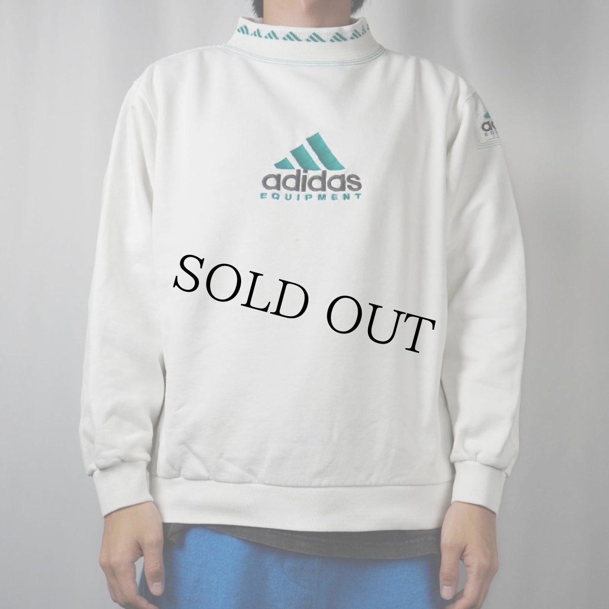画像2: 90's adidas EQUIPMENT ロゴ刺繍 モックネックスウェット M (2)