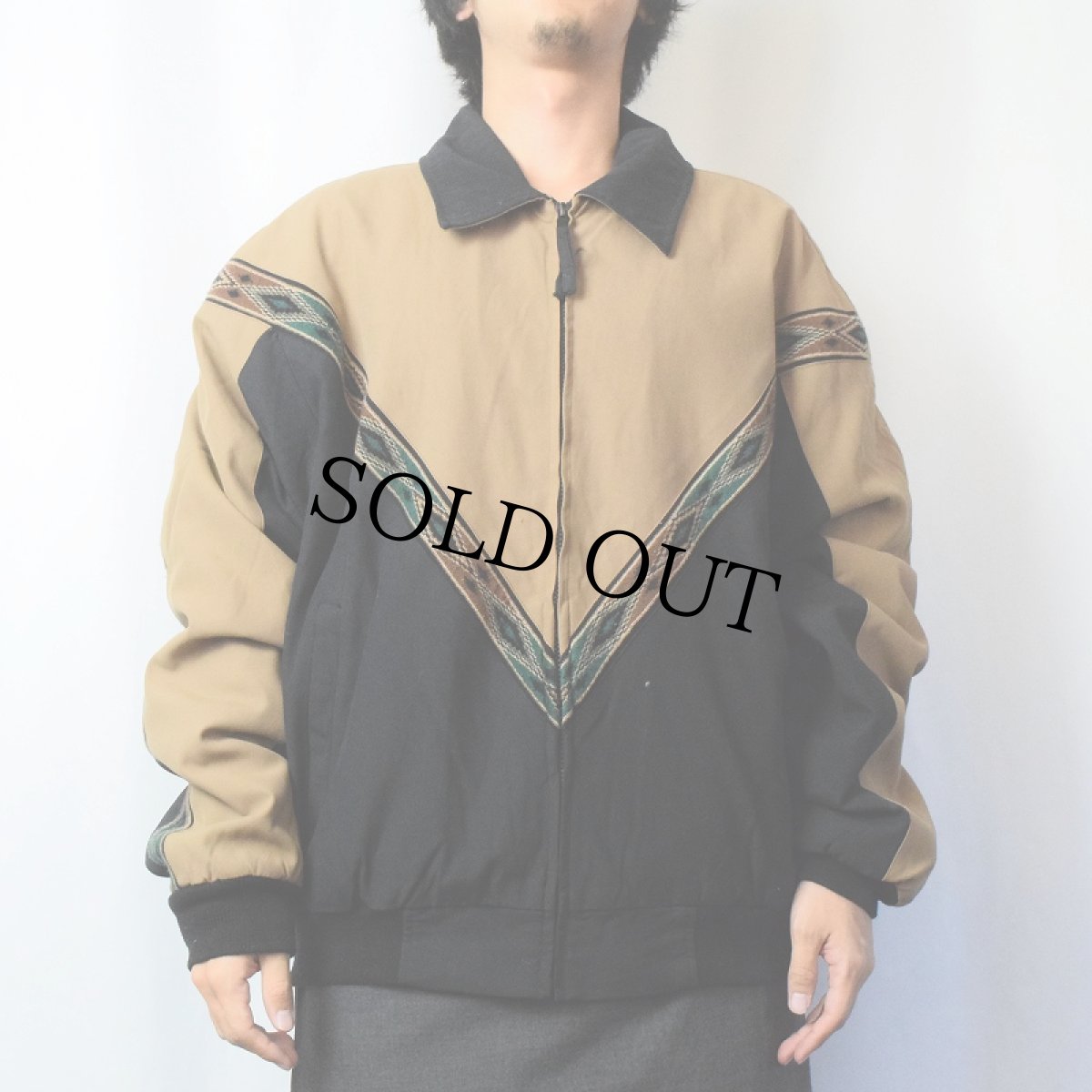 画像2: CRIPPLE CREEK ネイティブ柄切り替え ナイロン×コットンジップジャケット L (2)