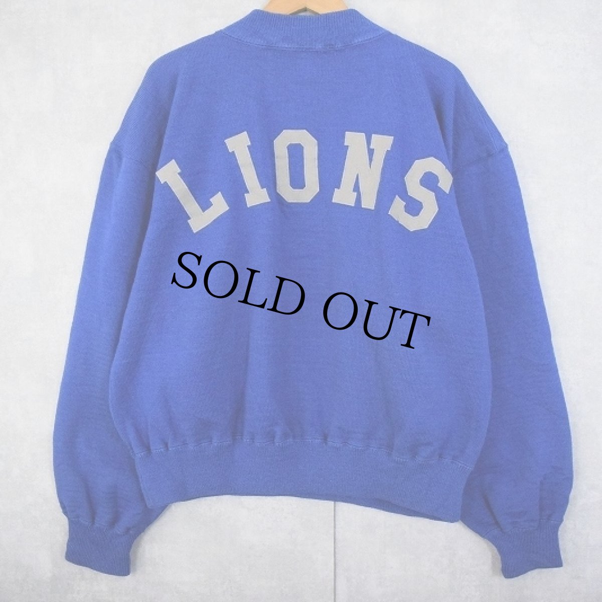 画像1: 50〜60's SAND KNIT "LIONS" フェルトパッチ付き ハーフジップニットセーター SIZE48 (1)