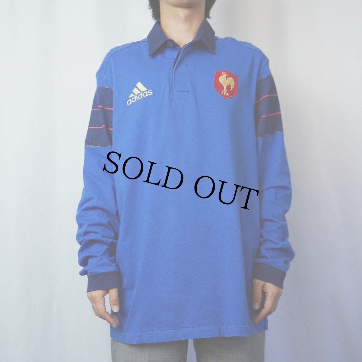 画像2: adidas "F.F.R." ロゴ刺繍 ラガーシャツ XL (2)