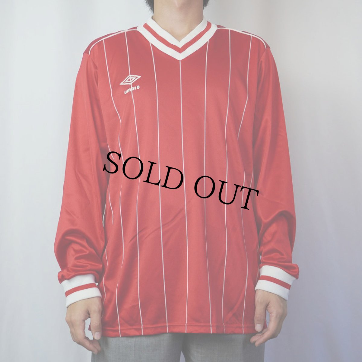 画像2: 80〜90's UMBRO ストライプ柄 フロッキープリント ゲームシャツ L (2)