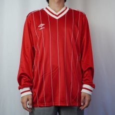 画像2: 80〜90's UMBRO ストライプ柄 フロッキープリント ゲームシャツ L (2)