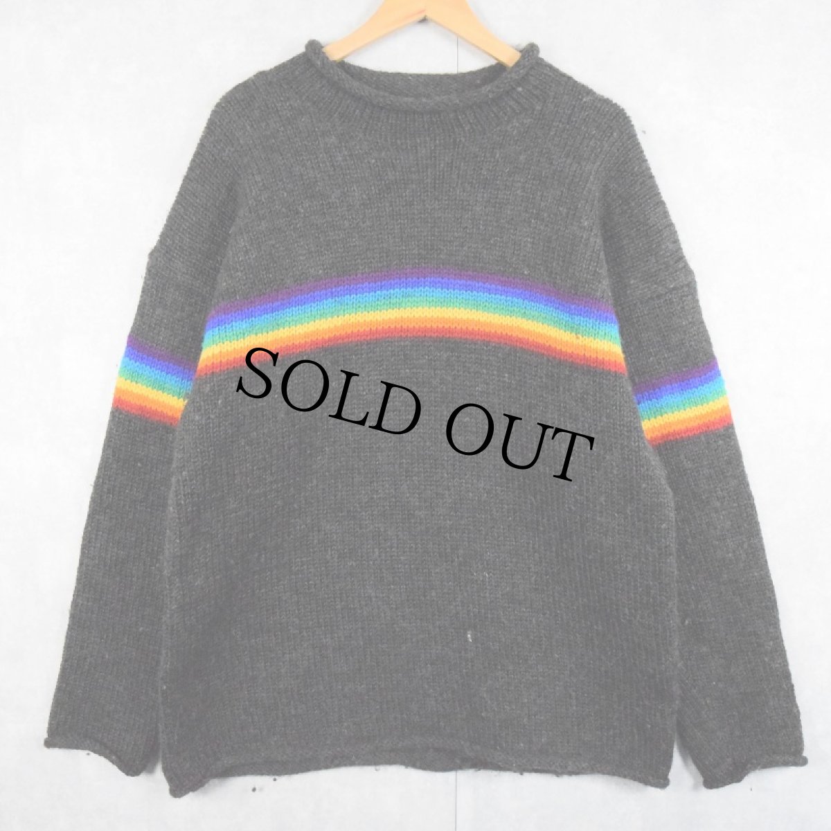 画像1: MAGIK ロールネック レインボーウールニットセーター XL (1)