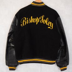 画像1: 80's TROPHY JACKETS USA製 "Bishop Foley" チェーン刺繍 キルティングライナー レザー×メルトンウールスタジャン S (1)