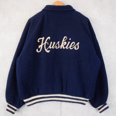 画像1: 70's Empire "Huskies" チェーン刺繍 キルティングライナー メルトンウールスタジャン (1)