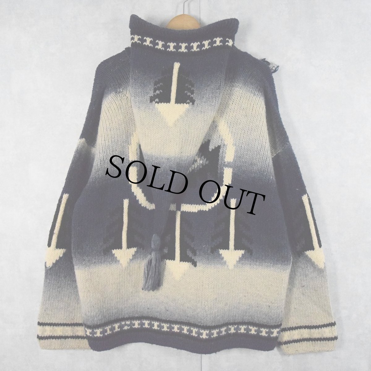 画像2: 柄編み エクアドルウールニットジップパーカー (2)