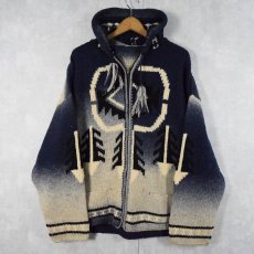 画像1: 柄編み エクアドルウールニットジップパーカー (1)