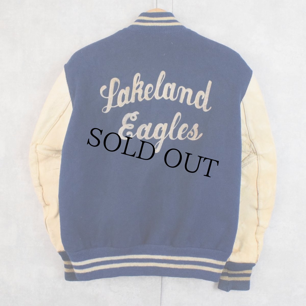 画像2: 60's DeLONG SPORTSWEAR チェーン刺繍 パッチ付き レザー×メルトンウールスタジャン SIZE38 (2)