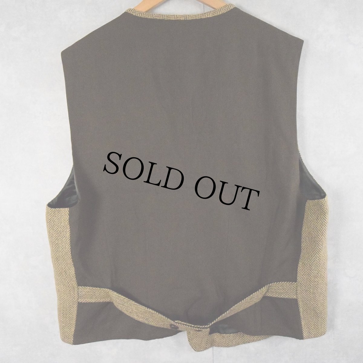 画像2: 90's BANANA REPUBLIC ヘリンボーン織 ツイードサファリベスト XL (2)