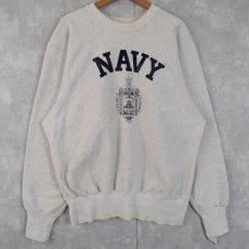 画像1: 90's USA製 REVERSE WEAVE TYPE  "NAVY" プリントスウェット L (1)