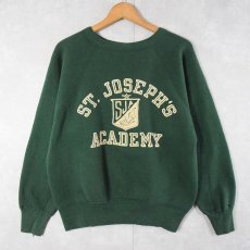 画像1: 60's Champion 大文字ランタグ USA製 "ST. JOSEPH'S ACADEMY" フロッキープリント ラグランスウェット L (1)