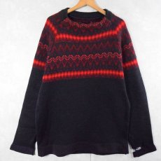画像1: 60's〜 JERSEY MODELLER SWEDEN製 ジャガード織り ウールニットセーター BLACK L (1)