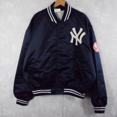 画像2: 80〜90's MLB "New York Yankees" USA製 ロゴワッペン付き ナイロンスタジャン NAVY XL (2)