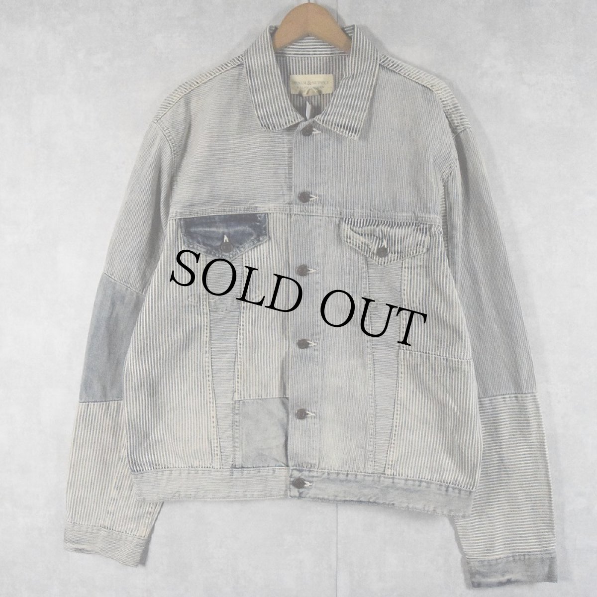 画像1: Ralph Lauren Denim & Supply パッチワーク ヒッコリーデニムジャケット XL (1)