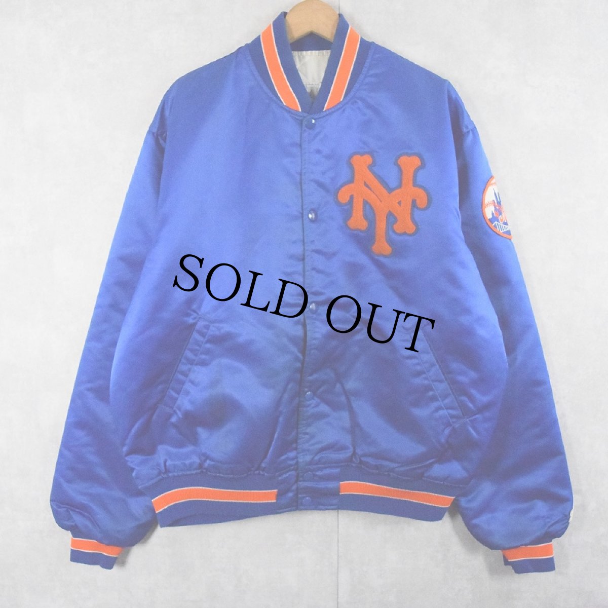 画像1: 80〜90's MLB "New York Mets" USA製 ロゴワッペン付き ナイロンスタジャン XL (1)