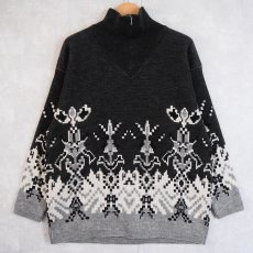 画像1: Stone to Stone FRANCE製 ジャガード ジップアップ ユーロスキーニットセーター L (1)
