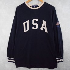 画像1: 90's POLO SPORT Ralph Lauren USA製 "USA" プリントロンT NAVY L (1)