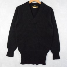 画像1: 40's KNITTED OUTERWEAR Vネックニットセーター BLACK (1)