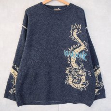 画像1: Waxok 龍柄 ユーロスキーニットセーター NAVY (1)